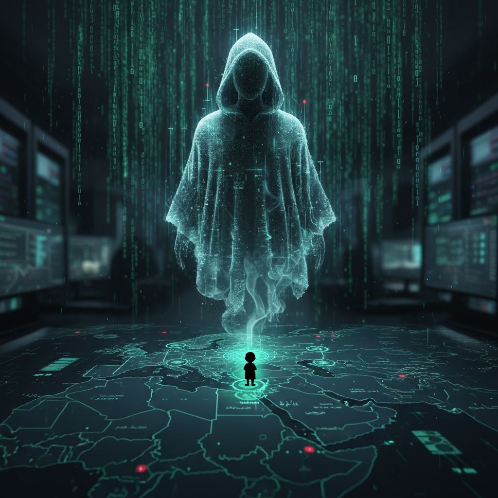 Conceptual representation of the Handala hacker group in cyber warfare