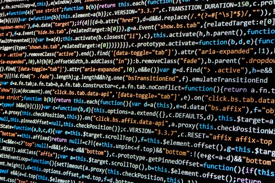 Programming code displayed on a screen